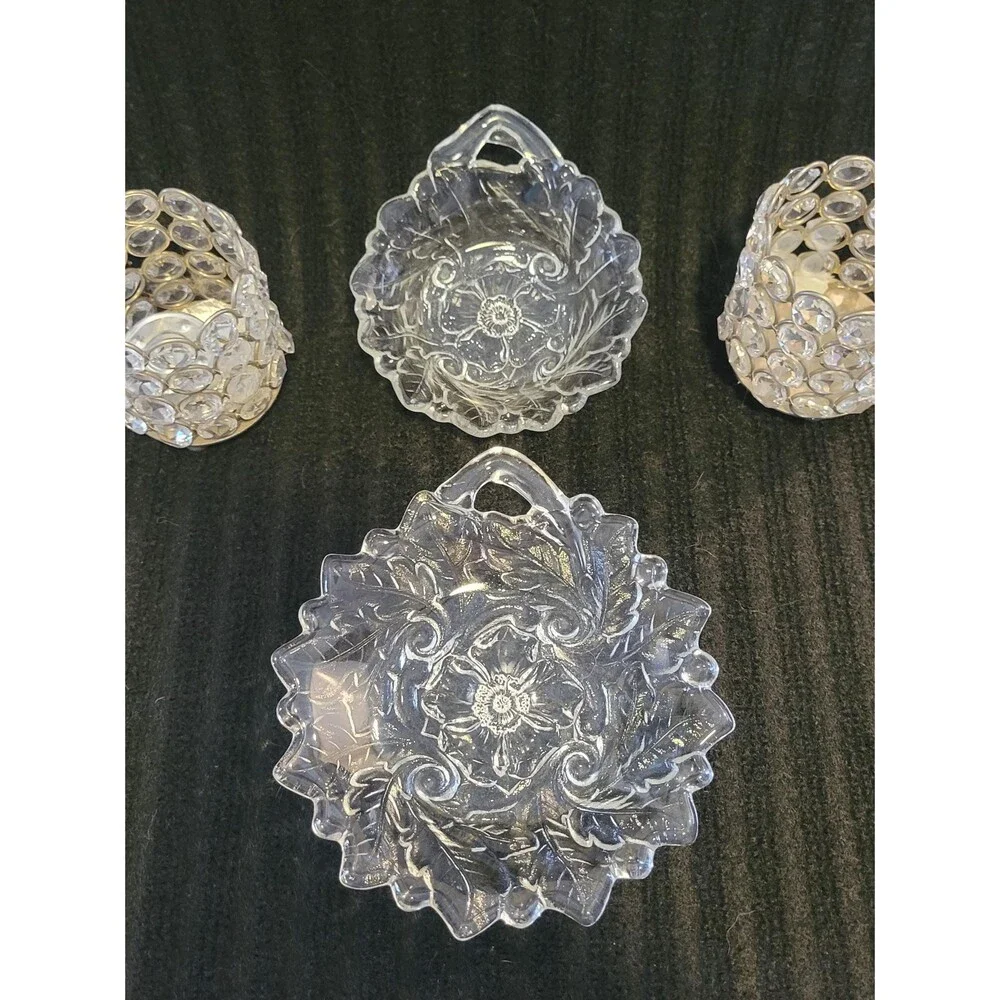 Vintage Indiana Glass Wild Rose Nappy Dish & Bowl Set